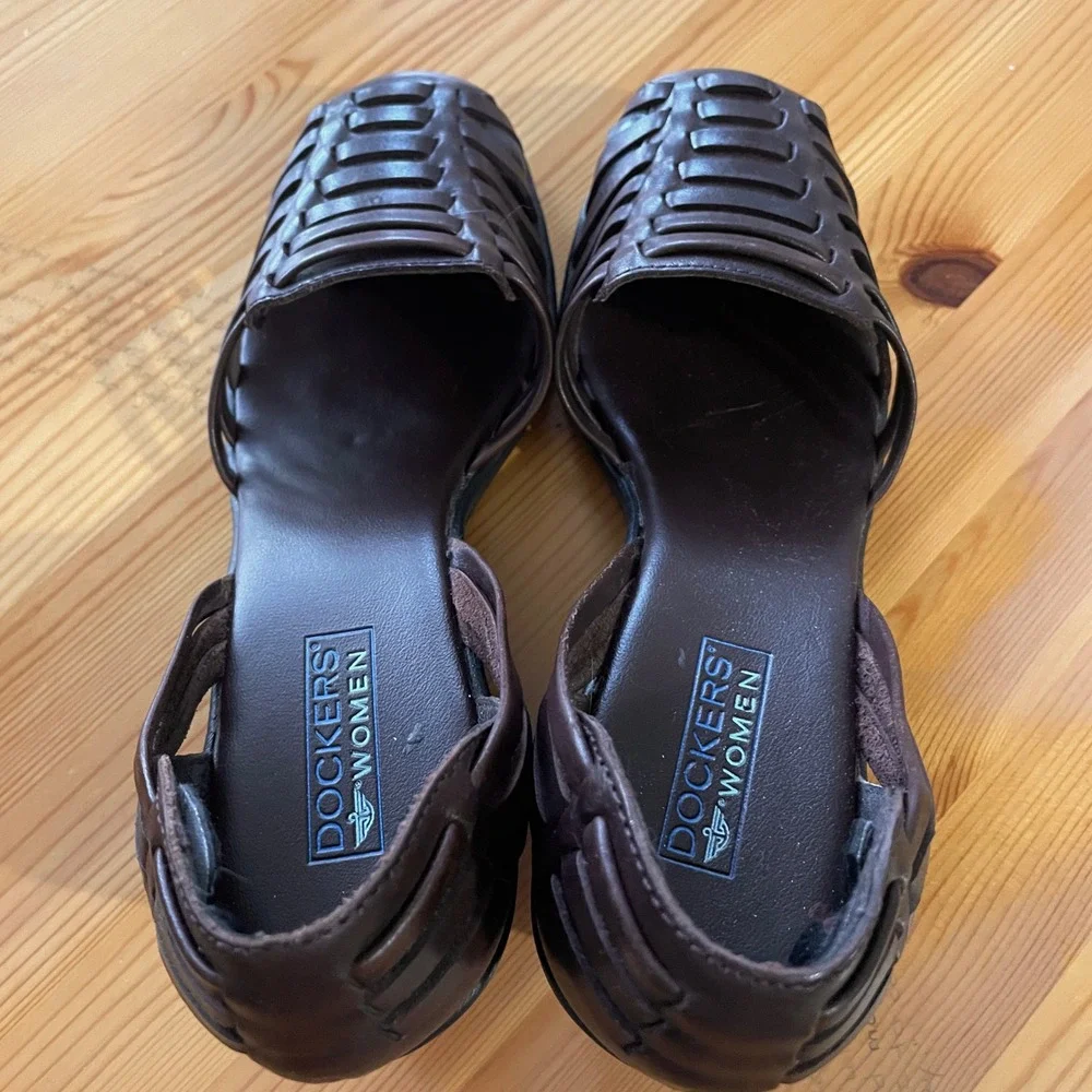 Dockers Dkanak Brown Leather Huarache Wedge Sandal Size‎ 8